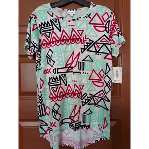 LuLaRoe Gracie Kids shirt Size 14  Fun Scribbles high-low hem #810